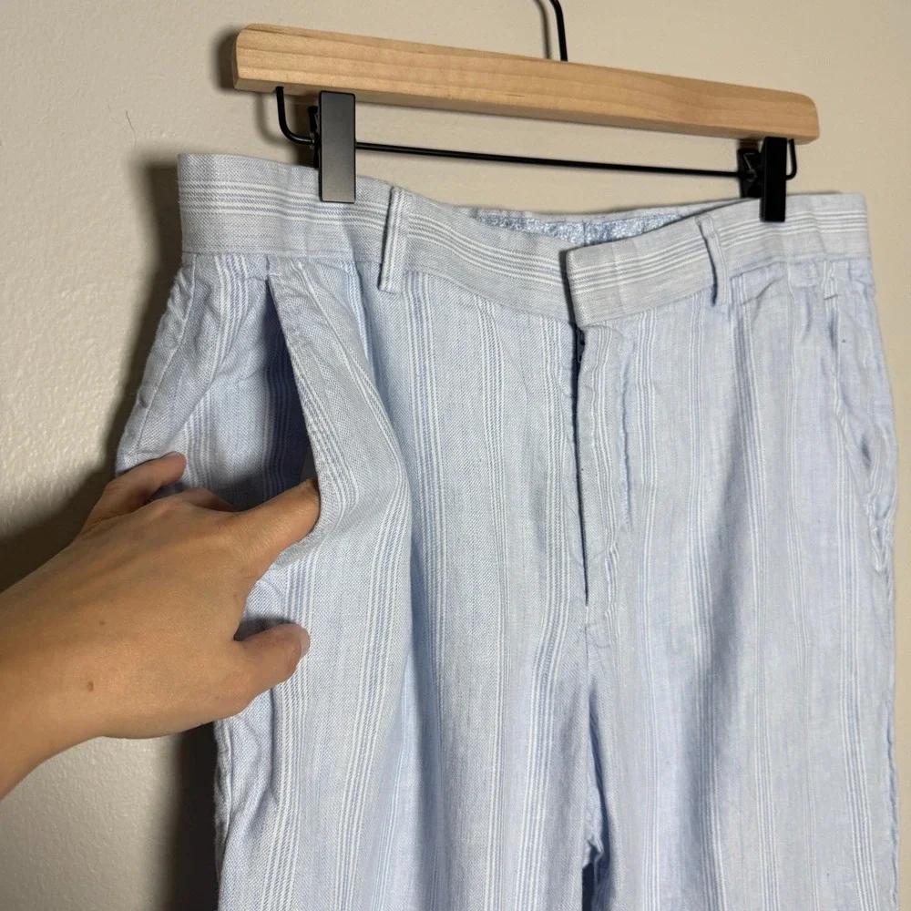 Murano Baird McNutt Irish Linen Pants Mens 34x32 Blue White Striped Alex Fit